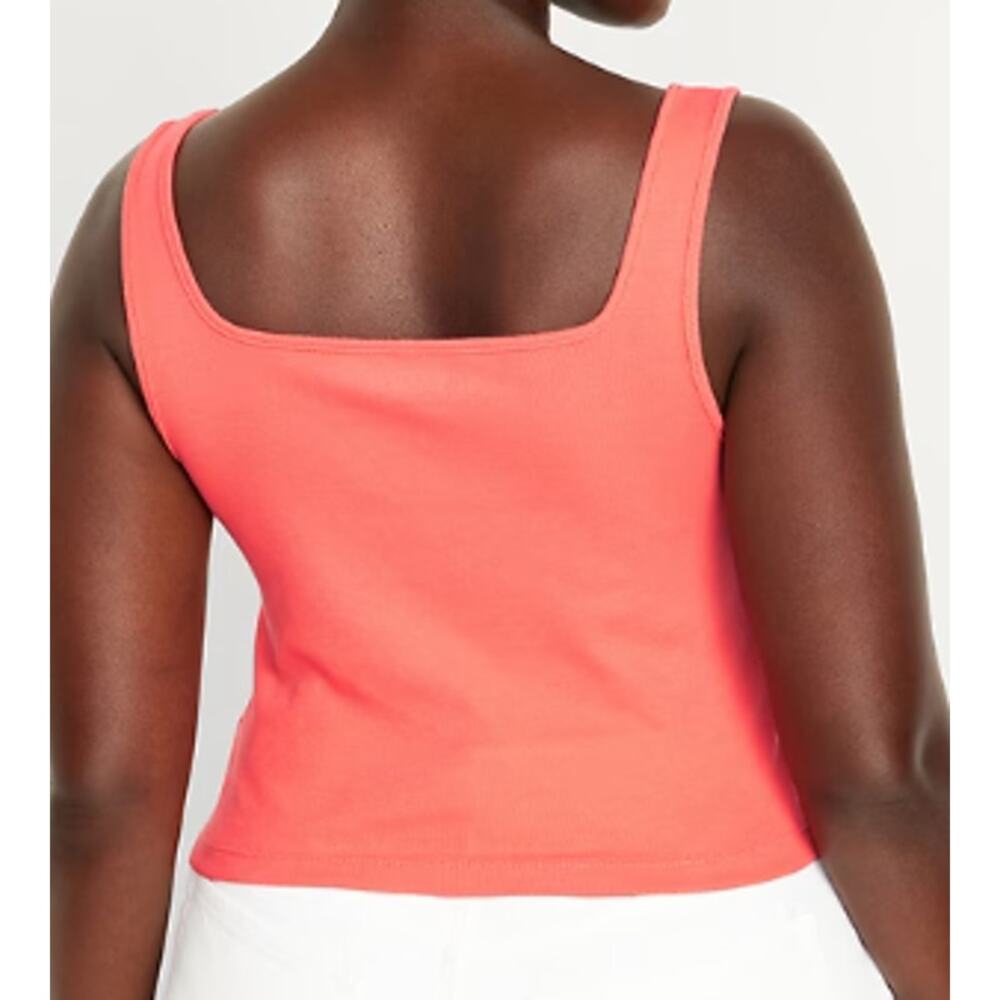 Old Navy Womens Coral Pink Tropics Ultra-Crop Rib-Knit Tank Top NEW XXL Tall